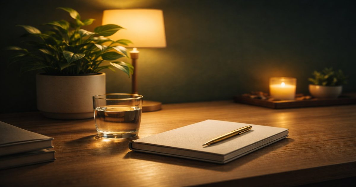 Minimalist calm space with golden light, representing an intentionally designed environment