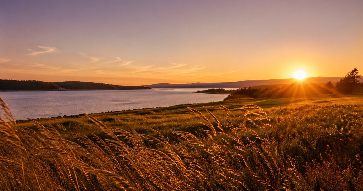 Sunset over calm water representing downshifting the nervous system