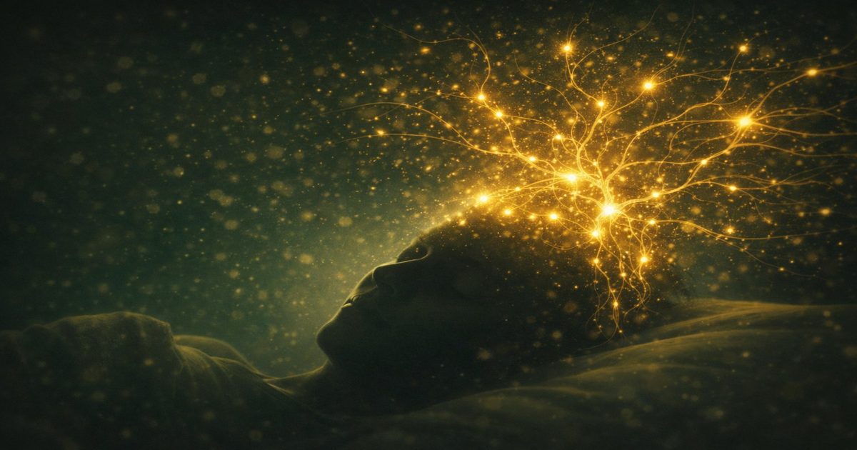 Sleeping figure with golden neural connections