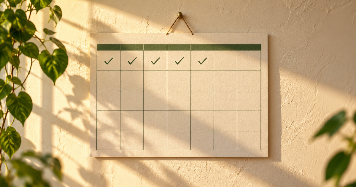 Wall calendar with the first days marked and the rest blank